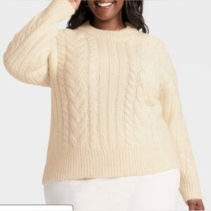 Ava & Viv cable-knit pullover sweater Soft & fuzzy. Crew neck. Ivory 1X (18) NWT